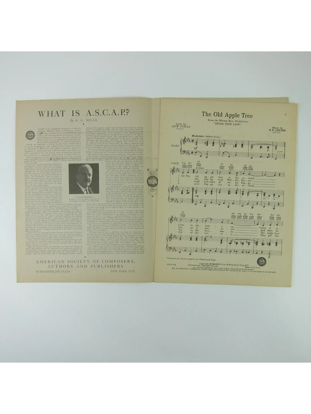 Sheet Music The Old Apple Tree Swing Your Lady Humphrey Bogart Vintage 1938